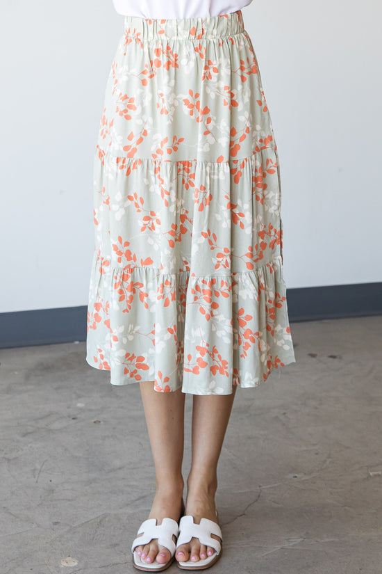 FLORAL TIERED MIDI SKIRT