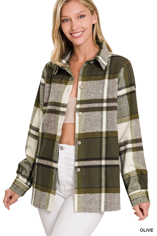 Load image into Gallery viewer, OLIVE YARN DYED PLAID SHACKET