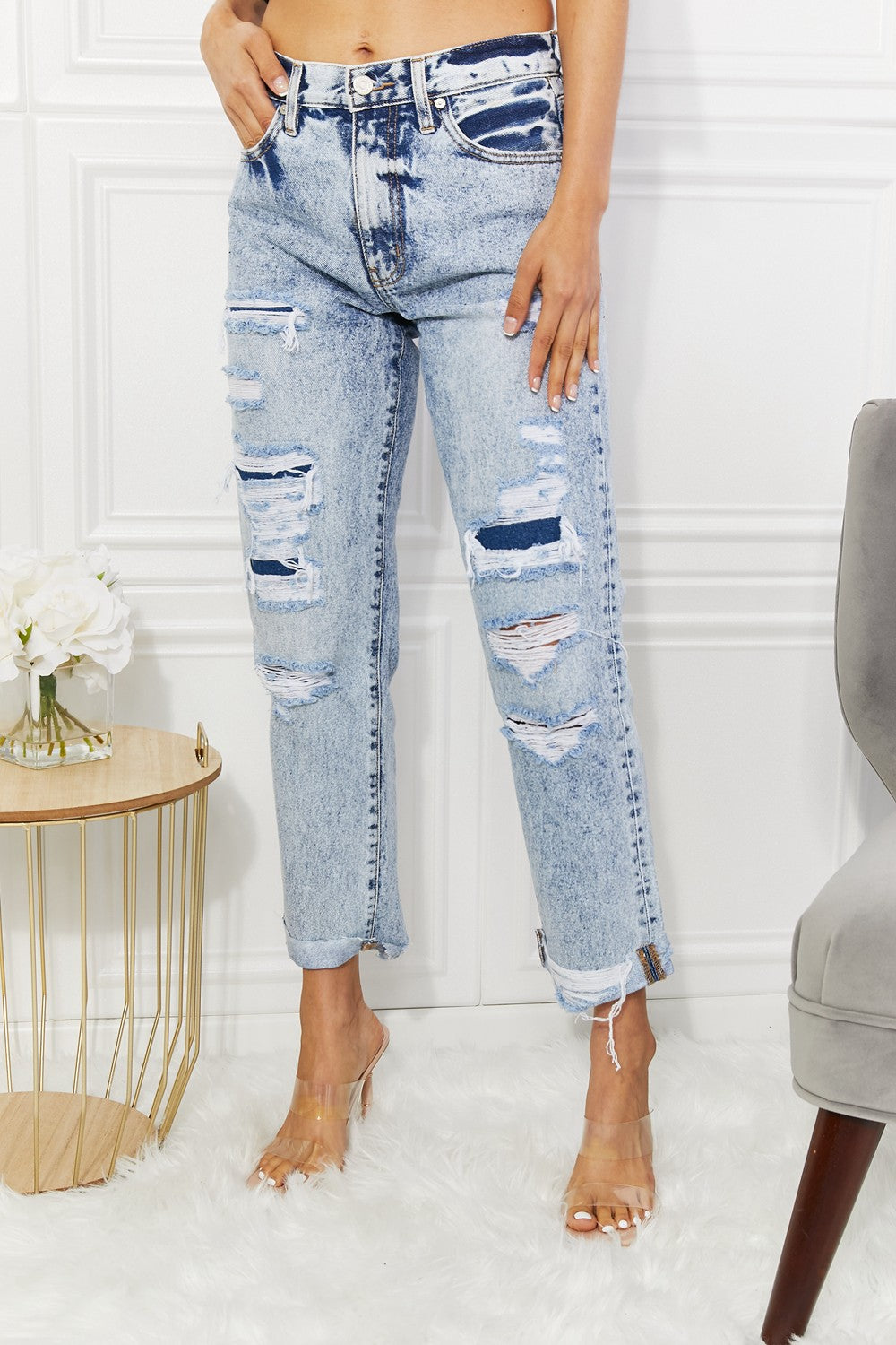 Kancan Kendra High Rise Distressed Straight Jeans - ONLINE ONLY 2-10 DAY SHIPPING