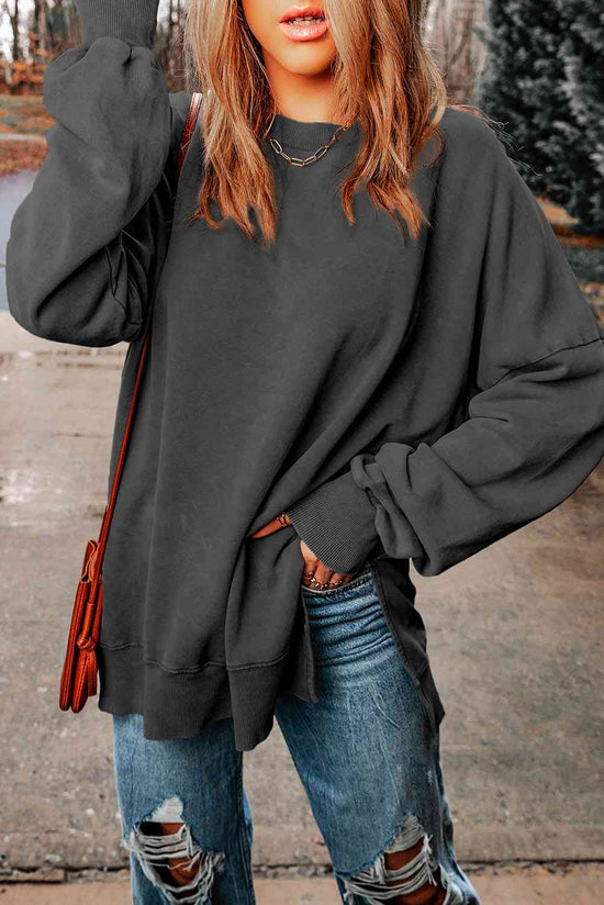 Load image into Gallery viewer, Dropped Shoulder Round Neck Long Sleeve Blouse
