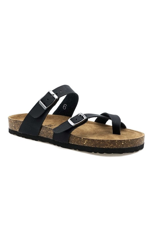 Footbed thong sandal with adjustable buckles