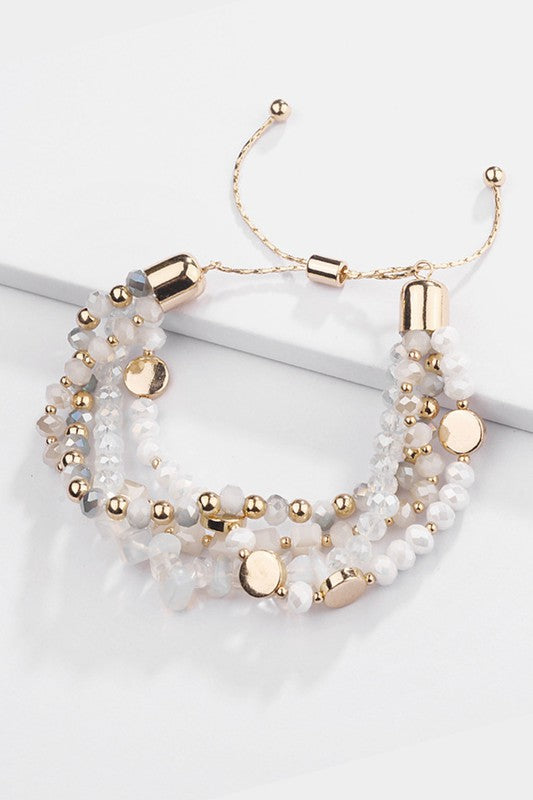 White Natural Stone and Crystal Beaded Bracelet