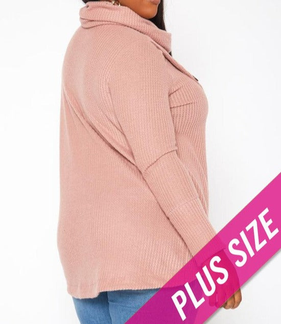 Plus Size Turtle Neck Sweater with Button Trim