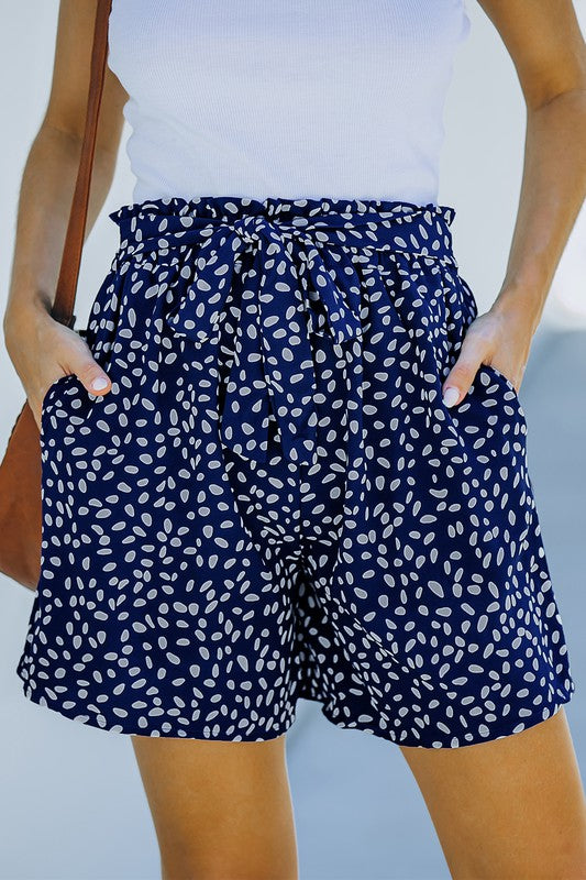 Spotted Print Loose Casual High Waist Shorts
