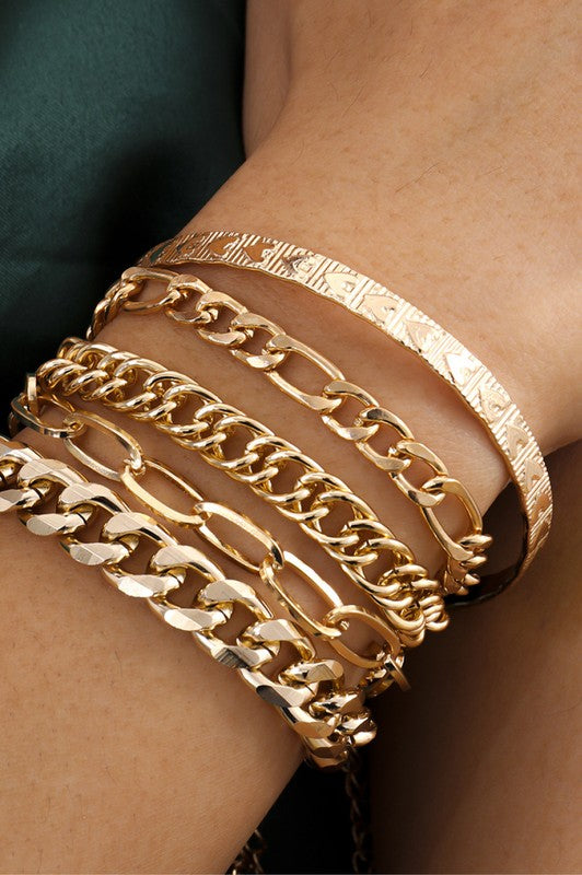 Gold Stacking Chain Link Bracelet Set