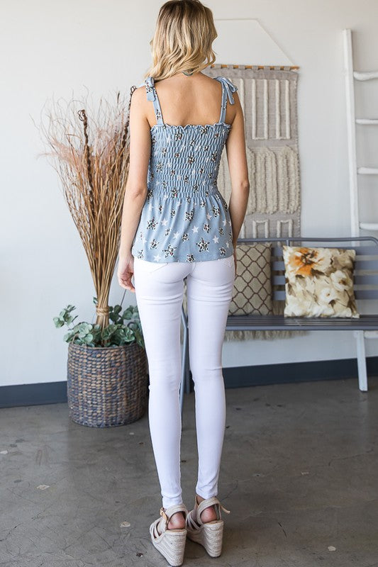 Load image into Gallery viewer, Star Smocked Tie Shoulder Tank