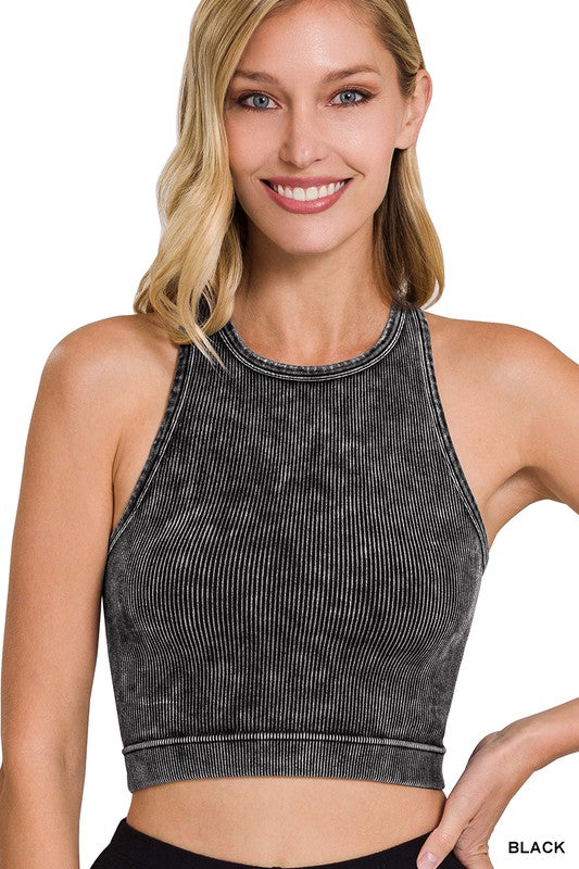 WASHED RIBBED SEAMLESS CROPPED TANK TOP- In-store
