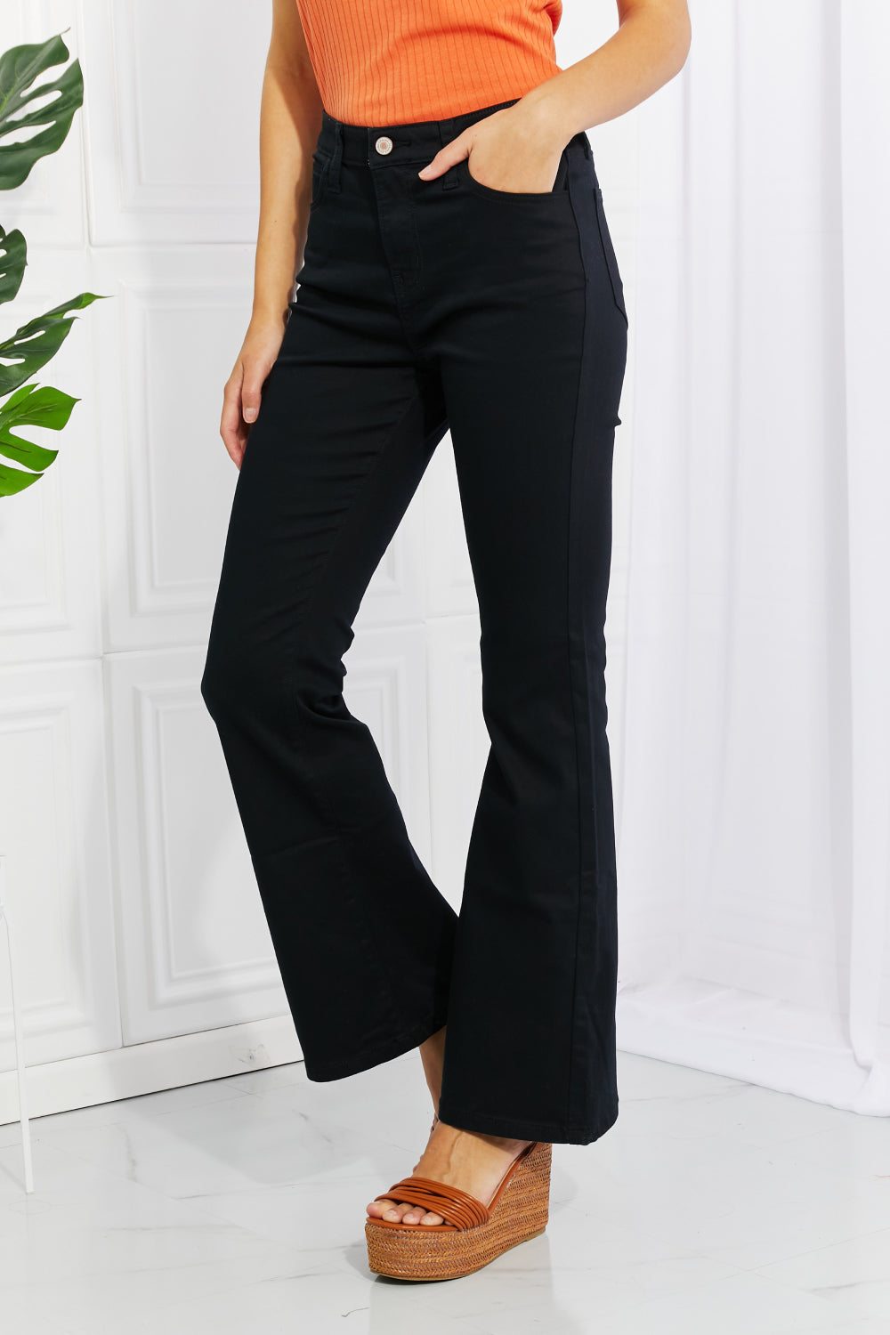 Zenana Clementine Full Size High-Rise Bootcut Pants in Black- ONLINE ONLY 2-10 day Shipping
