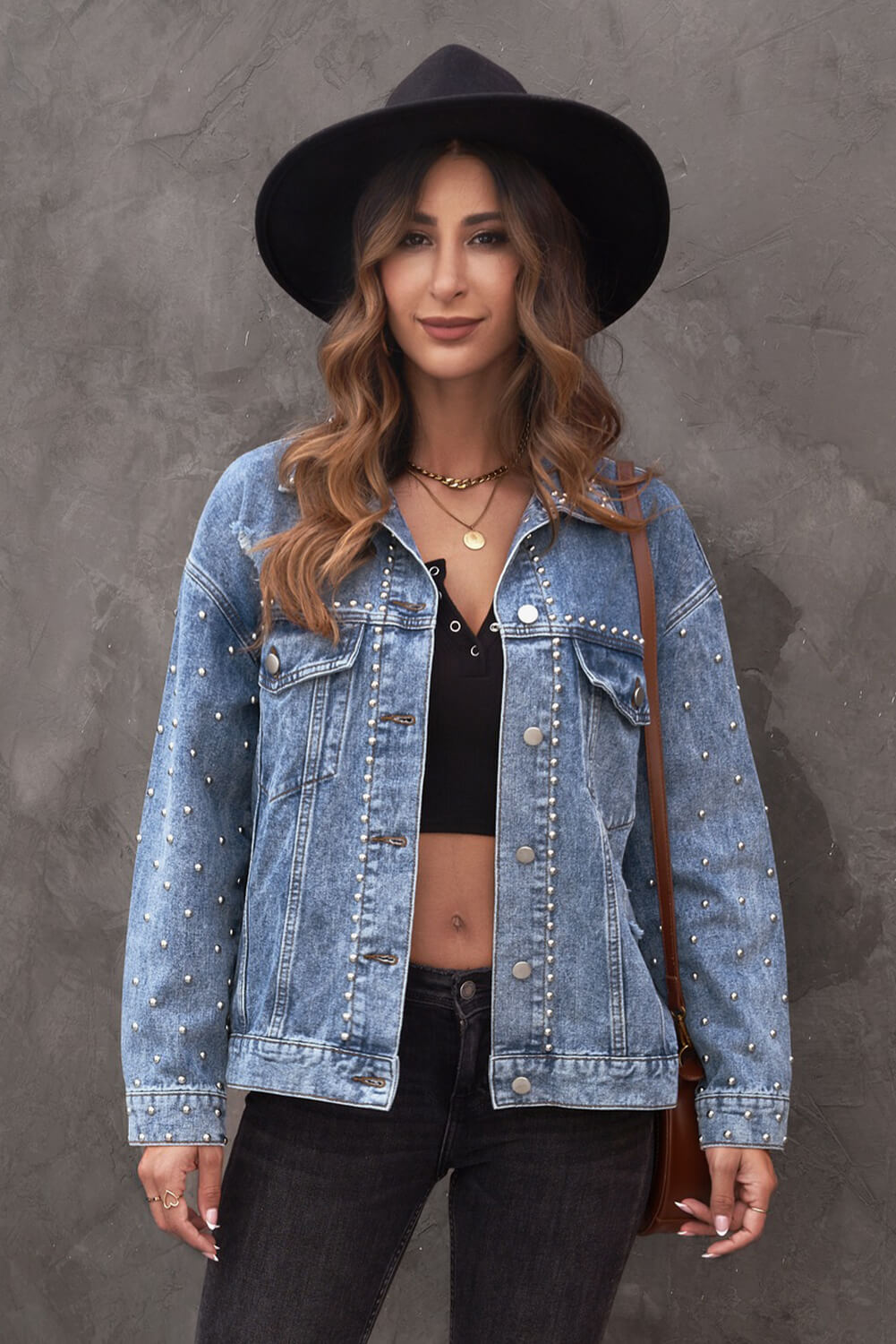 Studded Button Down Denim Jacket- ONLINE ONLY 2-10 day Shipping