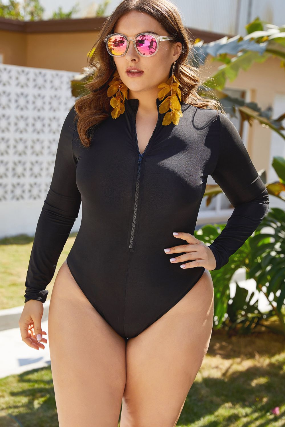 Zip Up Long Sleeve One-Piece Swimsuit- ONLINE ONLY 2-10 day Shipping