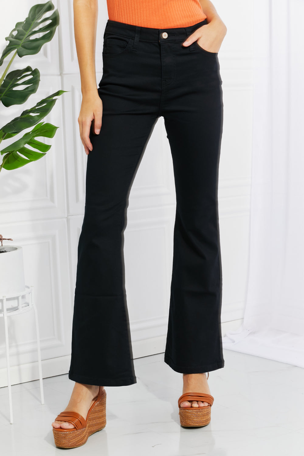 Zenana Clementine Full Size High-Rise Bootcut Pants in Black- ONLINE ONLY 2-10 day Shipping