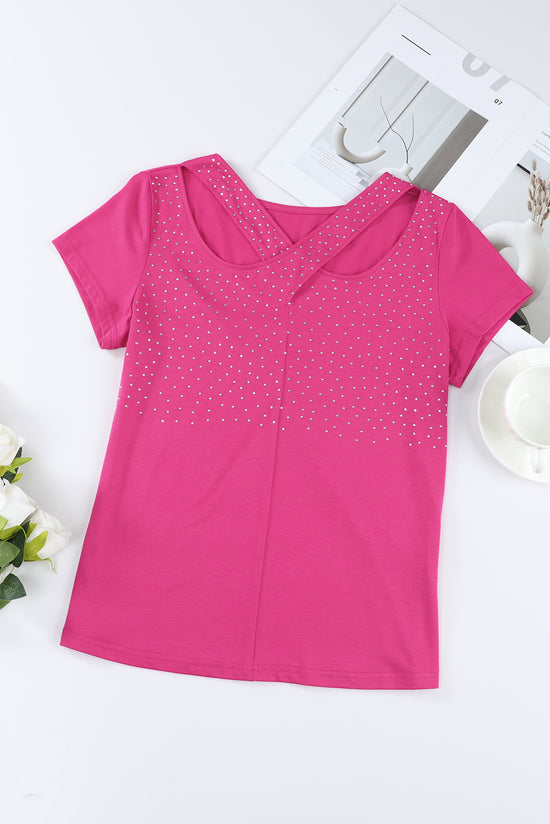Rhinestone Crisscross Short Sleeve Top- ONLINE ONLY 2-10 DAY SHIPPING