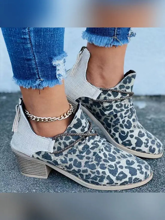 Leopard Chunky Heels Boots