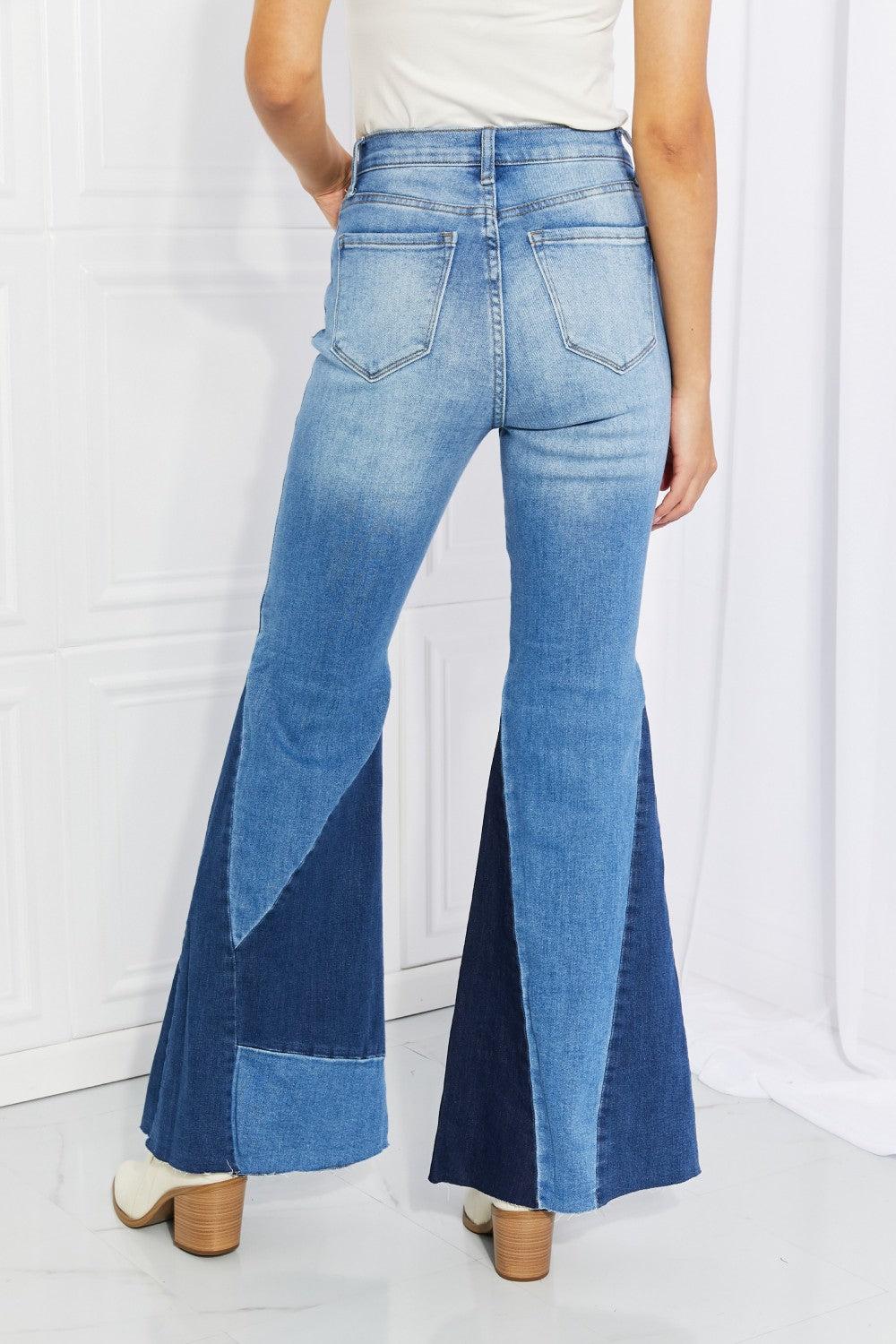 Vibrant Sienna Full Size Color Block Flare Jeans - ONLINE ONLY 2-10 DAY SHIPPING