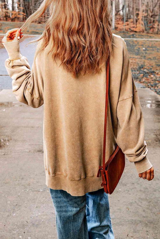 Load image into Gallery viewer, Dropped Shoulder Round Neck Long Sleeve Blouse