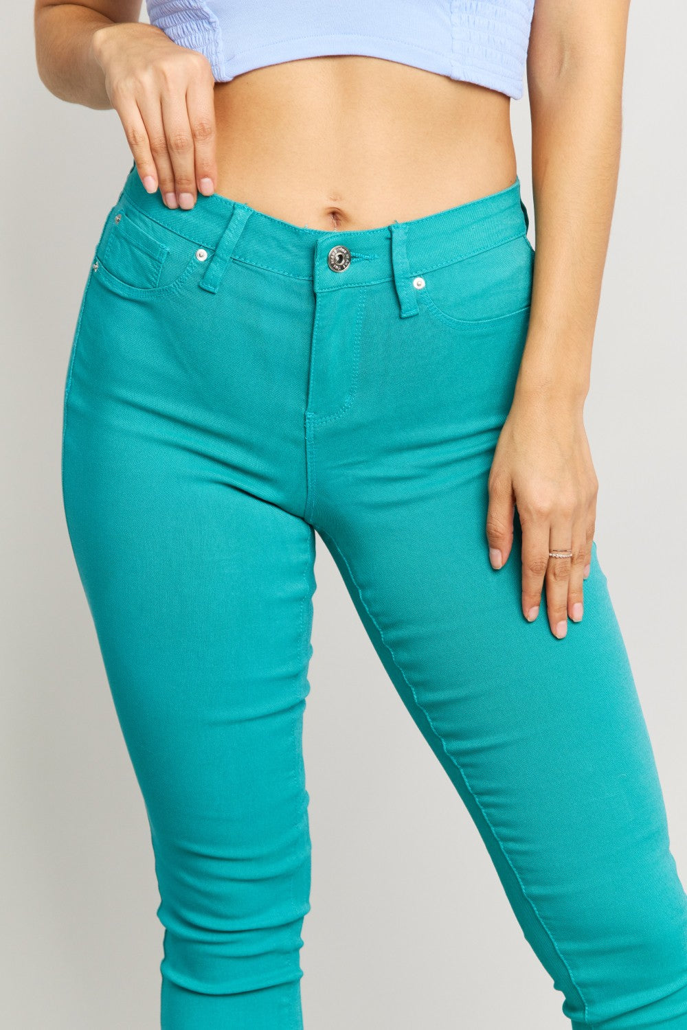 YMI Jeanswear Kate Hyper-Stretch Full Size Mid-Rise Skinny Jeans in Sea Green - ONLINE ONLY 2-10 DAY SHIPPING