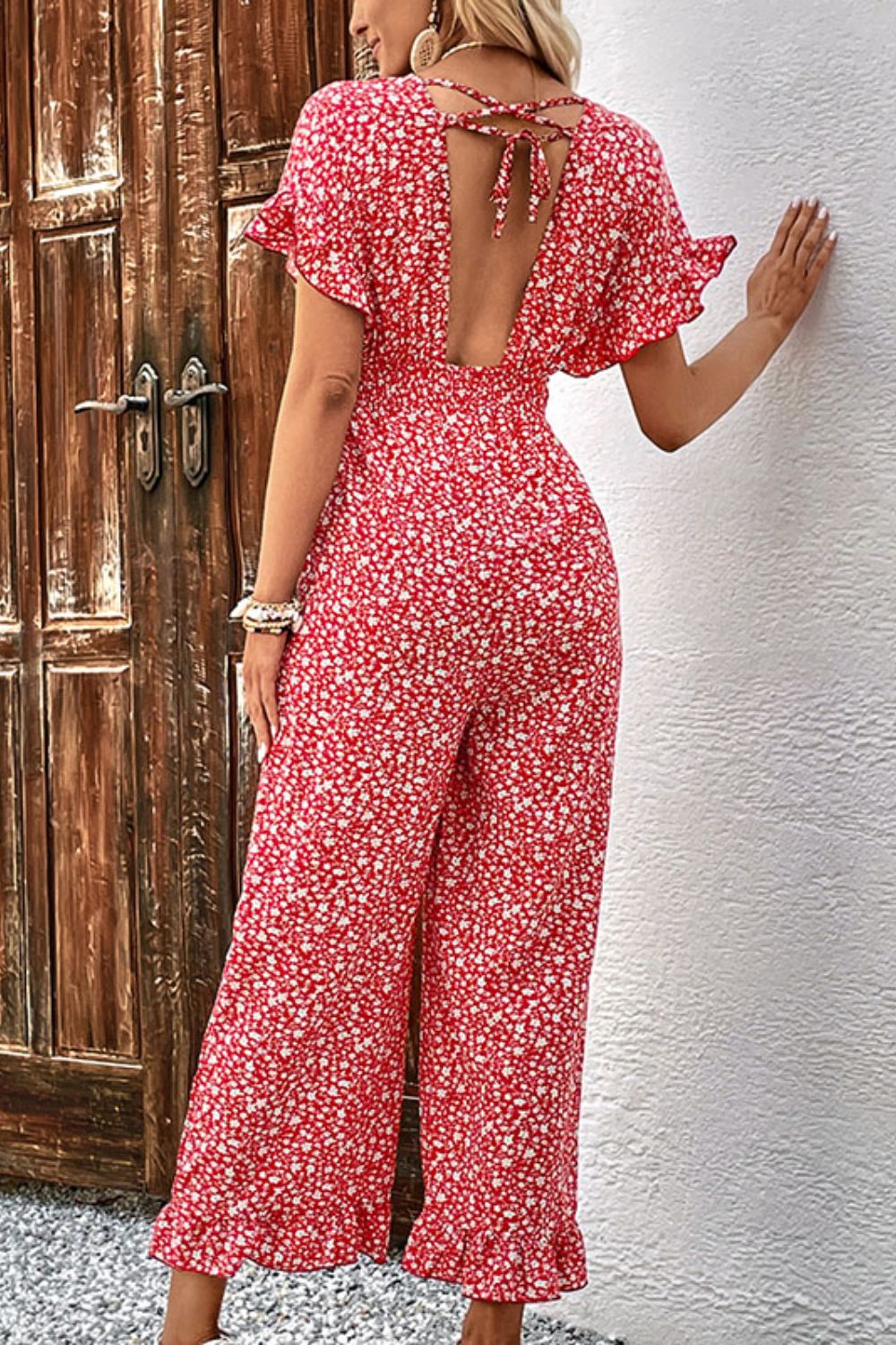 Printed Tie Back Ruffled Jumpsuit- ONLINE ONLY 2-10 DAY SHIPPING