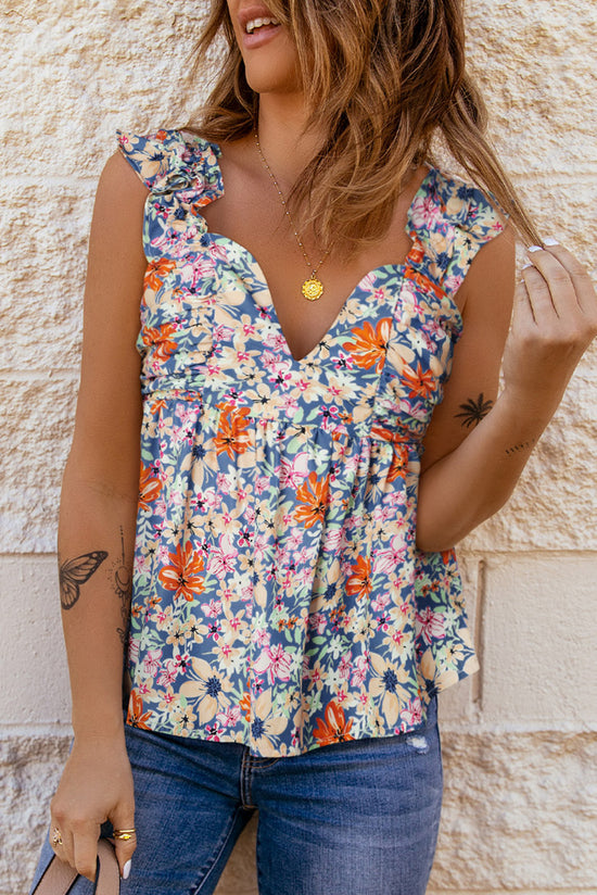 Load image into Gallery viewer, Floral Smocked Cap Sleeve Top- ONLINE ONLY 2-10 DAY SHIPPING