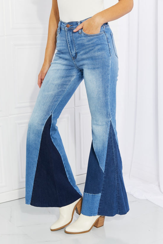 Vibrant Sienna Full Size Color Block Flare Jeans - ONLINE ONLY 2-10 DAY SHIPPING