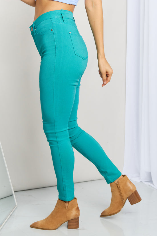 YMI Jeanswear Kate Hyper-Stretch Full Size Mid-Rise Skinny Jeans in Sea Green - ONLINE ONLY 2-10 DAY SHIPPING