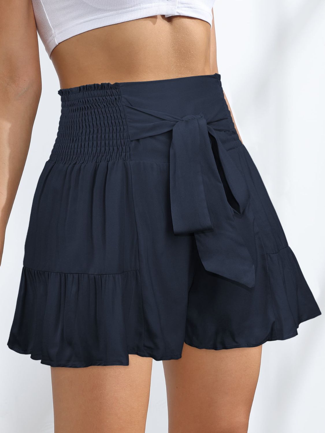 Load image into Gallery viewer, Smocked Tie-Front High-Rise Shorts- ONLINE ONLY 2-10 DAY SHIPPING