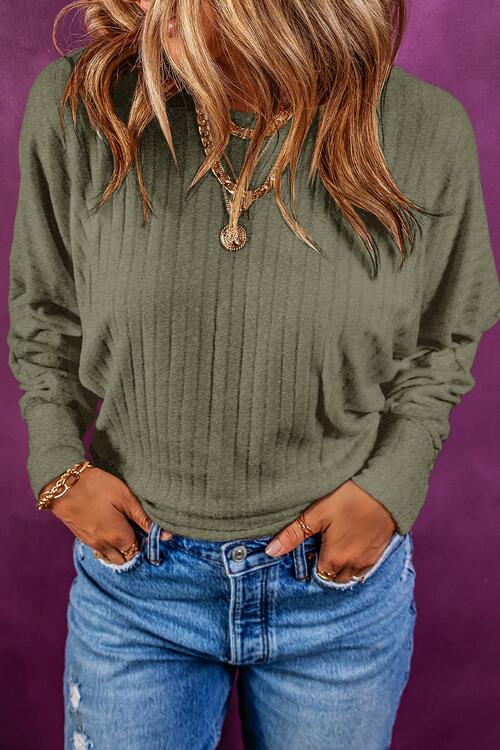 Load image into Gallery viewer, Ribbed Round Neck Long Sleeve Blouse
