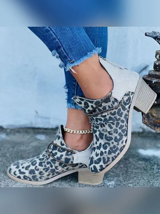 Leopard Chunky Heels Boots