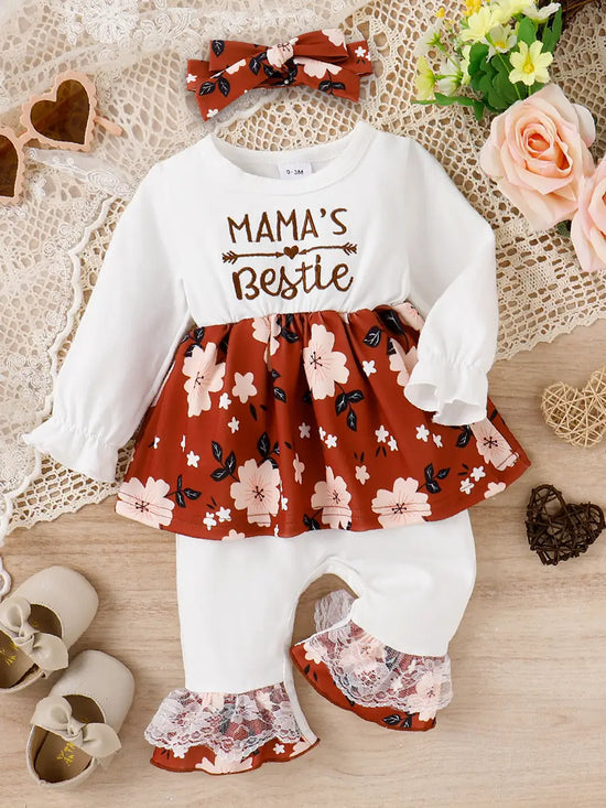 2pcs Baby Girl Lace Detail Embroidered Spliced Jumpsuit