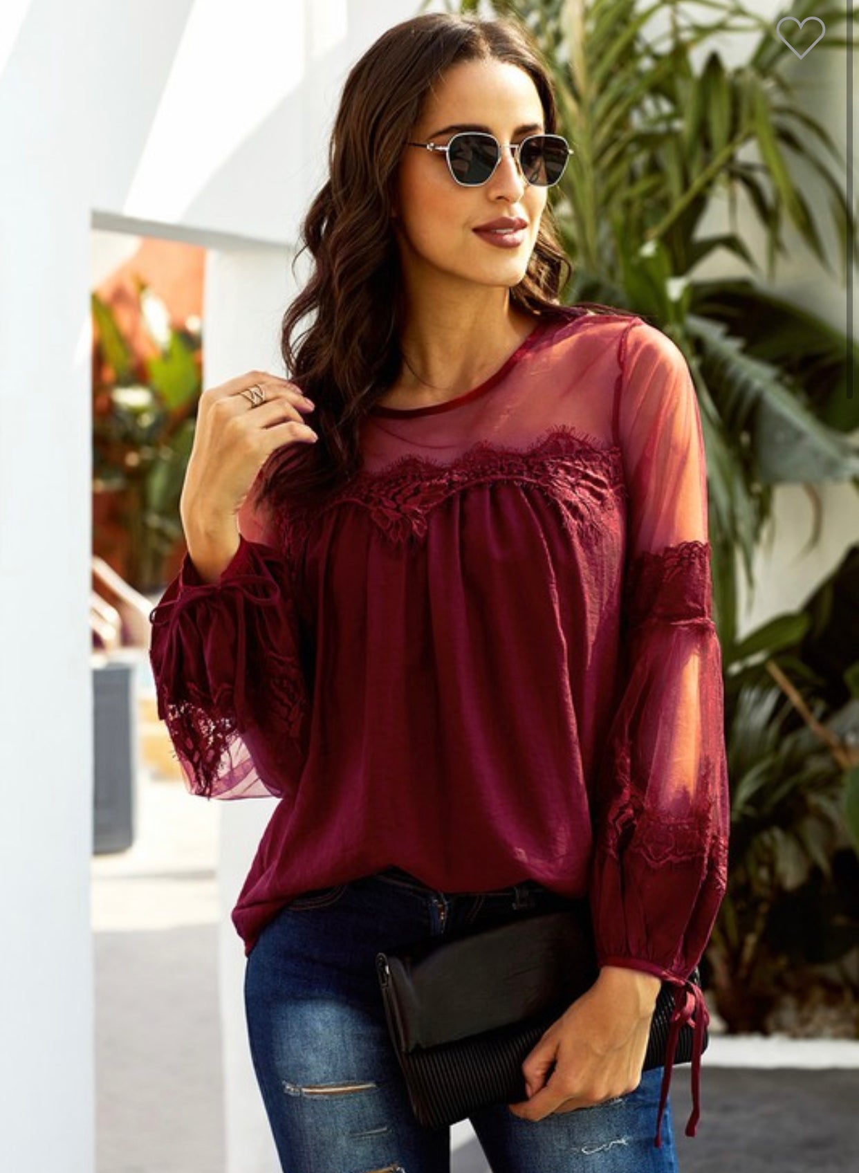-Online Only- Red Lace Long Sleeve Shirt
